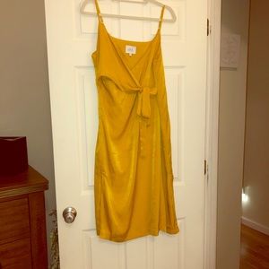 Yellow Satin front wrap cocktail dress